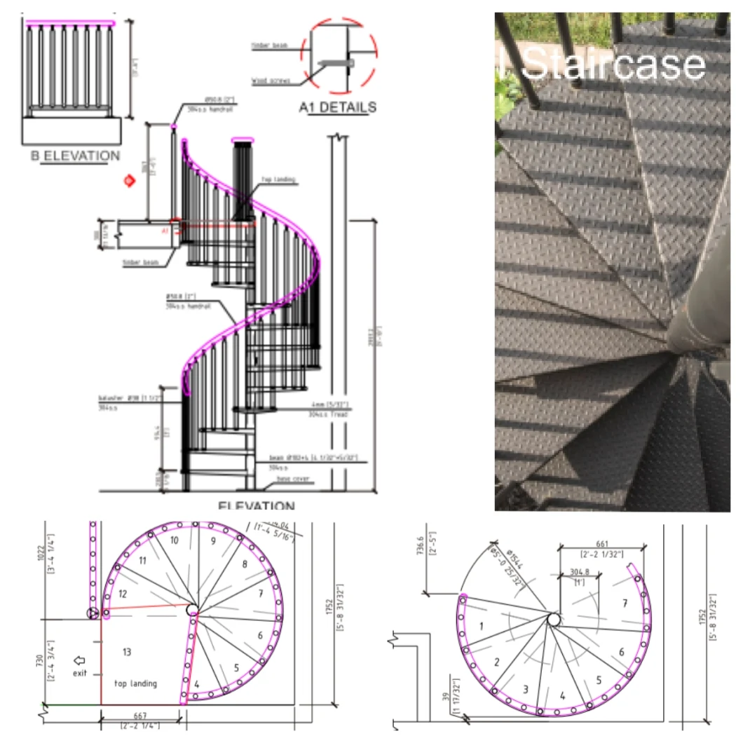 Elegant Style Stainless Steel Stringer Curved Staircase Used Spiral Stairs Oak Stair Tread